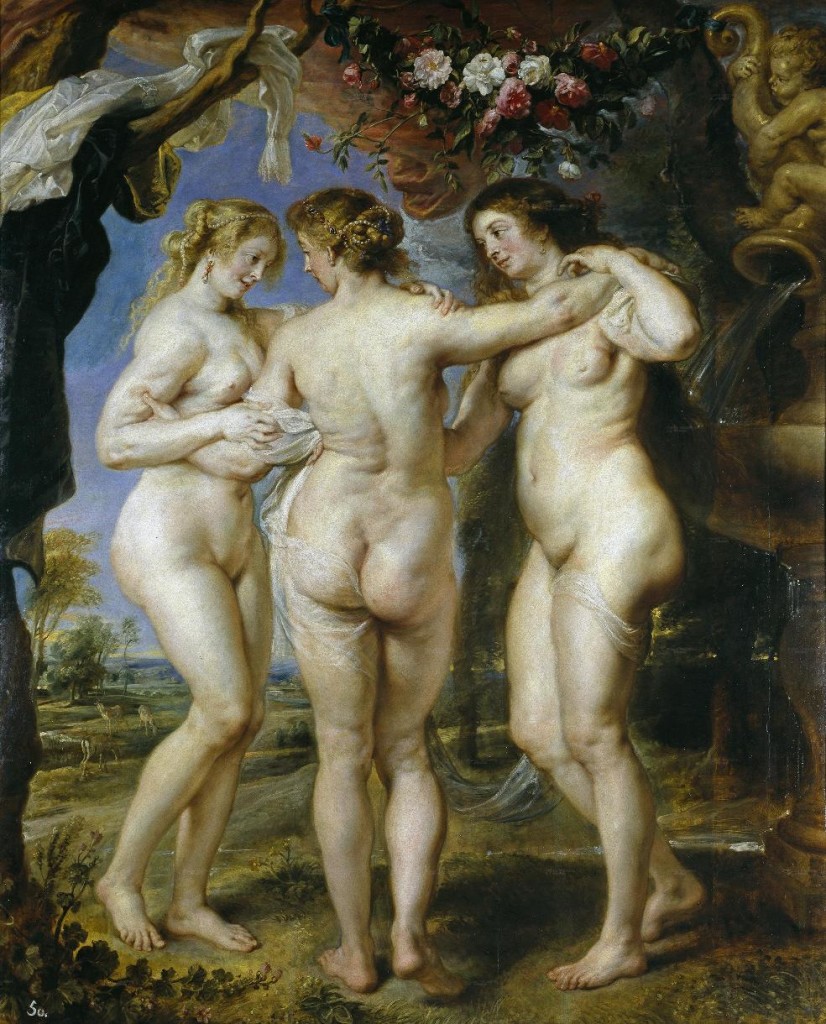 “As Três Graças”, de Rubens, 2,21 x 1,81 m, 1636-1638. Museu do Prado, Espanha.