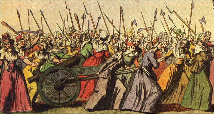 Marcha das mulheres até Versalhes, gravura, autoria desconhecida, c. 1789-1799. Museu Carnavalet, Paris.