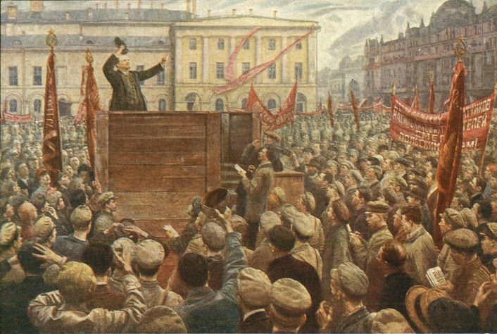 Lenin discursando ao Exército Vermelho. Tela de Isaac Brodsky, 1933