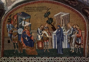 José e Maria em Belém para o censo. Mosaico, Igreja Chora, Istambul.