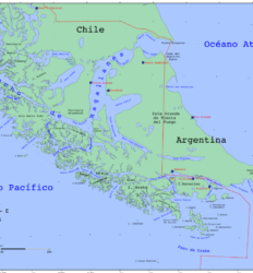Mapa atual do Estreito de Magalhães, no extremo sul da América do Sul