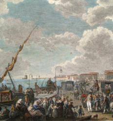 Embarque da família real portuguesa no cais de Belém, em 29 de novembro de 1807, Henry L’Evêque,1812.