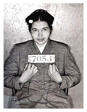 Rosa Parks presa em 1/12/1955 e o ônibus n 2857 em que ela se recusou a ceder seu lugar a uma pessoa branca, Museu Henry Ford.