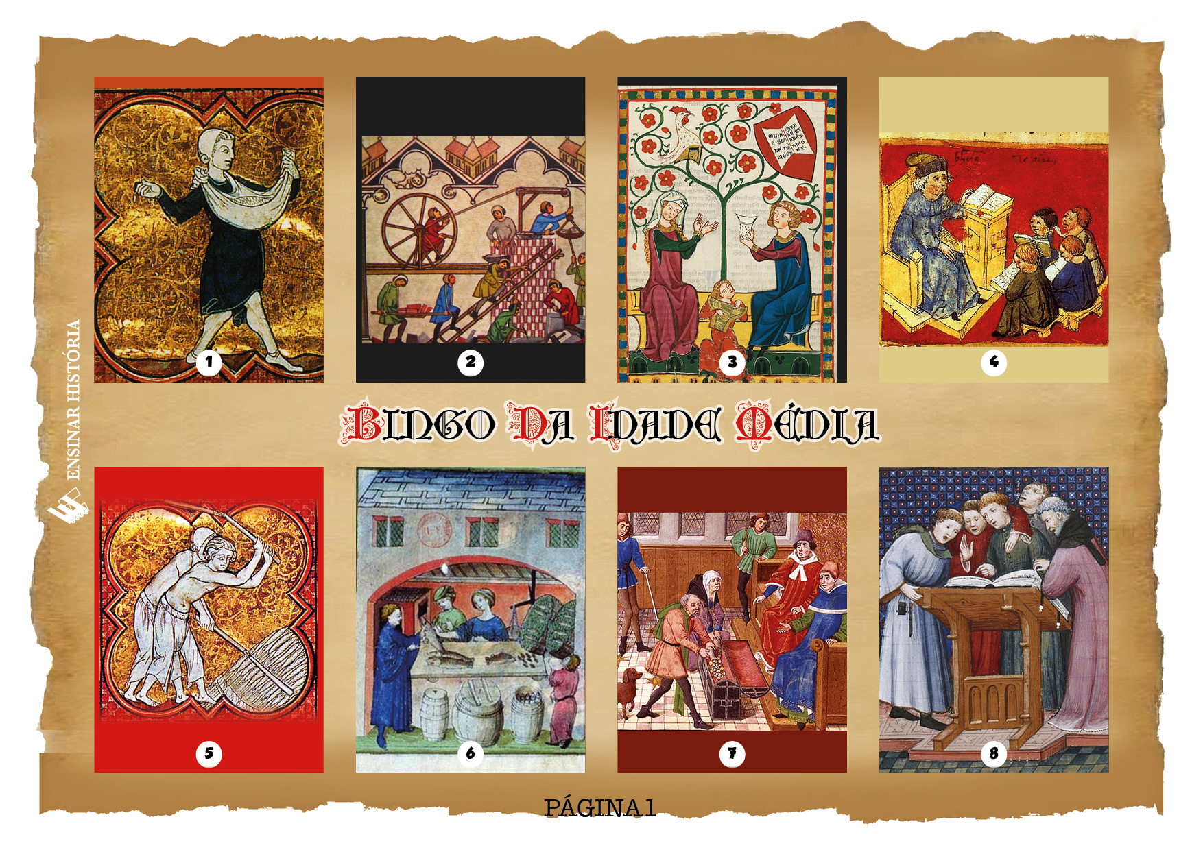 Bingo Iluminado da Idade Média (jogo para imprimir)