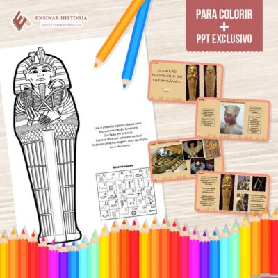 SARCÓFAGO DE TUTANCÂMON: desenho para colorir e ppt com descrição do artefato